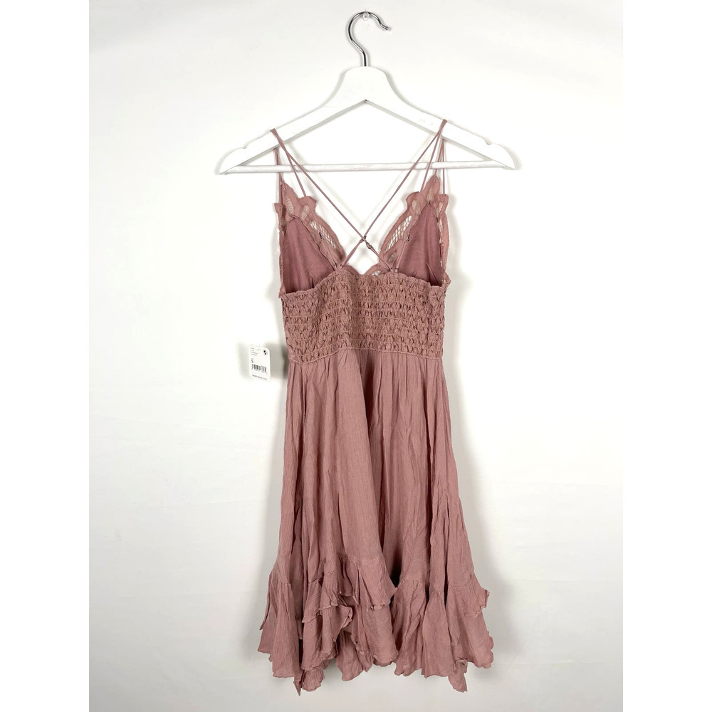 SOLD NWT Free People Adella Mini Slip Dress Tiered Lace Ruffled Rose Boho Small - Picture 4 of 10